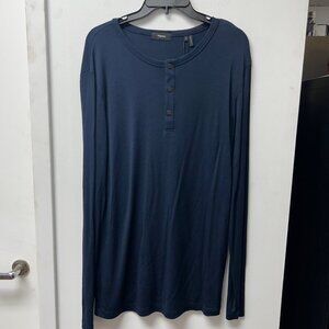 Theory Navy Long Sleeve Henley Shirt